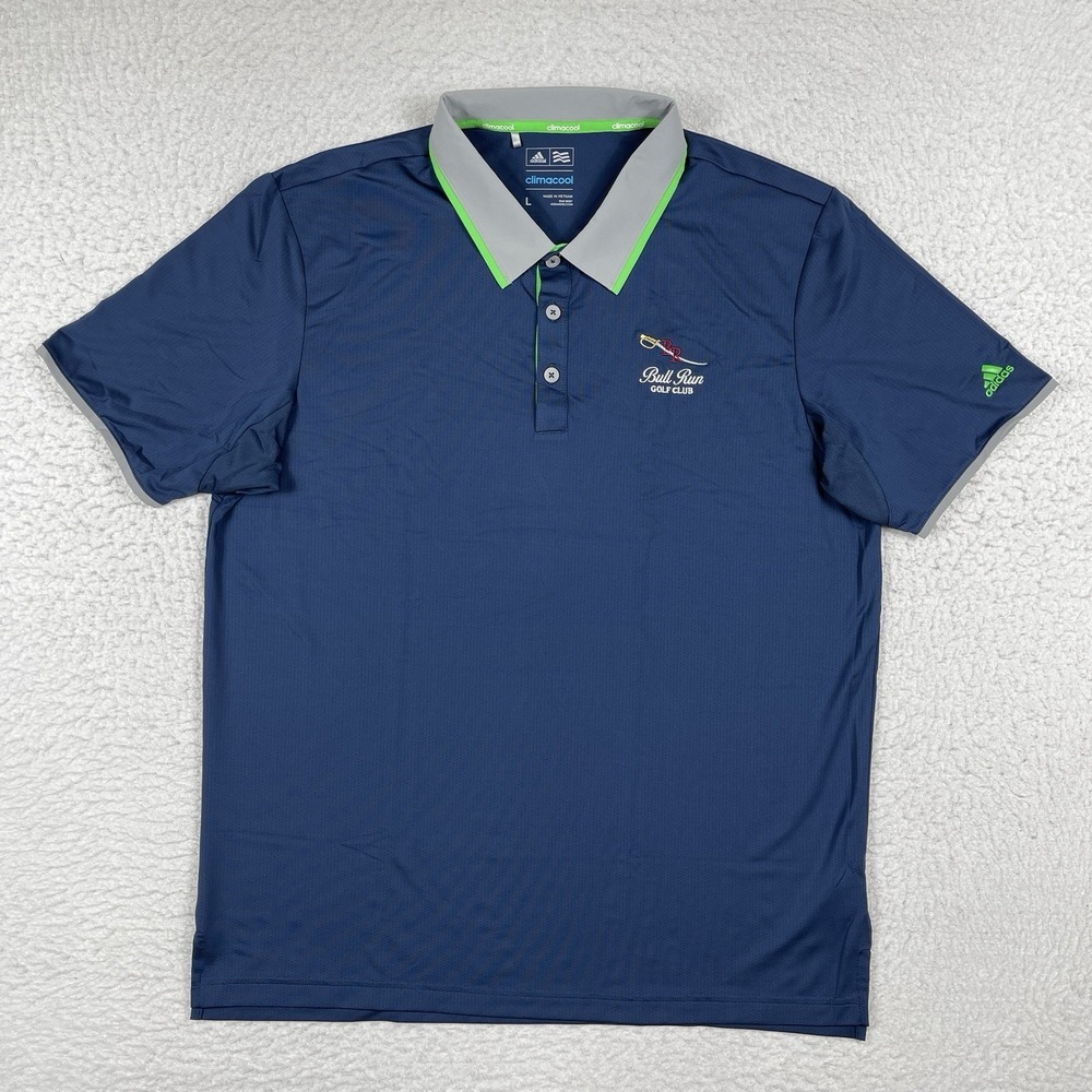 Adidas Polo Shirt Mens Large Blue Climacool Bull Run Golf Preppy Vacation Travel